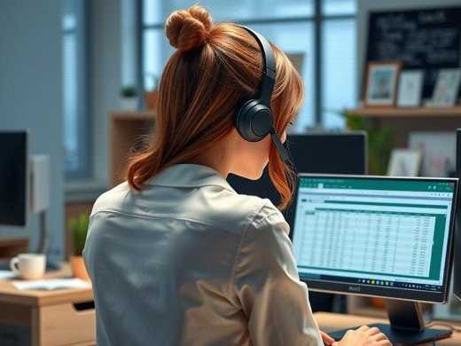 Eine junge Frau sitzt am Laptop und arbeitet an einer Kalkulatonstabelle